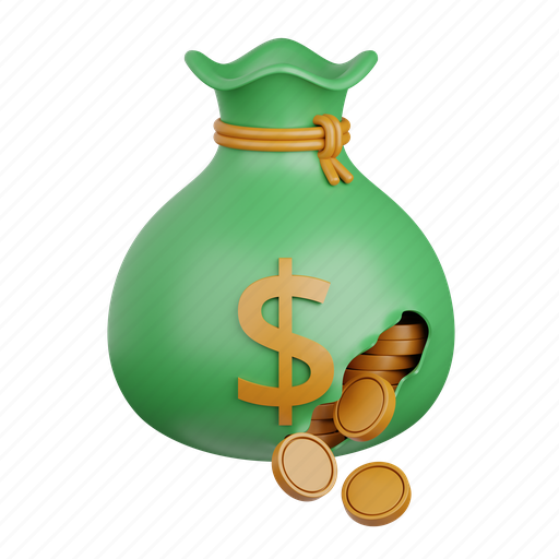 Expenses, money, bag, banking, payment, currency, coin 3D illustration - Download on Iconfinder