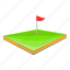 cartoon, course, field, flag, golf, sign, sport 