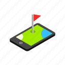 golf, gps, isometric, location, map, phone, road 