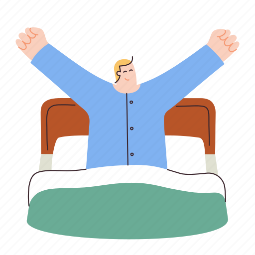 Morning, happy, bedroom, bed, wake illustration - Download on Iconfinder