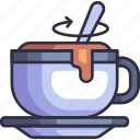 stirring, spoon, mixing, hot coffee, mug