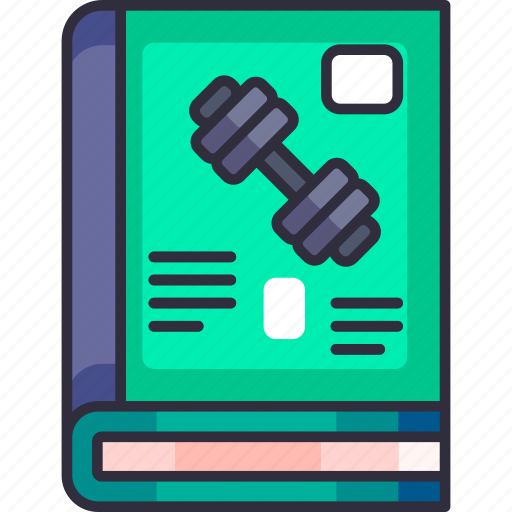 Book, handbook, tutorial, agenda, dumbbell, fitness, gym icon - Download on Iconfinder