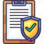 clipboard, data, report, document, file, insurance, coverage, protection, shield 