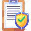 clipboard, data, report, document, file, insurance, coverage, protection, shield 