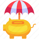 piggy bank, saving, money, bank, umbrella, insurance, coverage, protection, shield