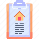 clipboard, document, details, agreement, report, real estate, property, home, house