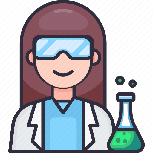 Female scientist, lab, laboratory, flask, researcher, science, technology icon - Download on Iconfinder