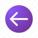 arrow, back, backward, circle, left, previous, purple 