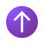 arrow, direction, navigation, purple, round, share, up 