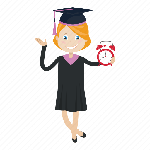 Alarm clock, girl, graduation, student icon - Download on Iconfinder