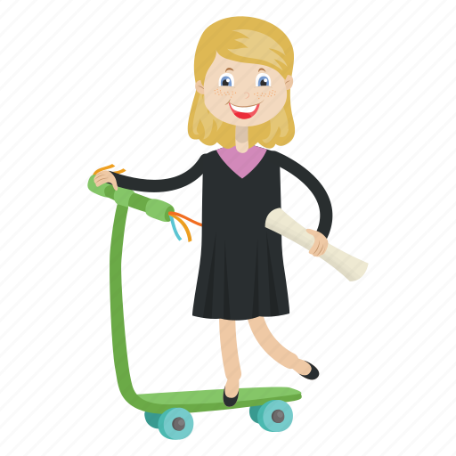 Girl, graduation, scooter, student icon - Download on Iconfinder