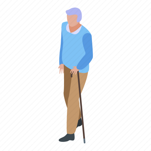 Cartoon, grandfather, isometric, man, person, stick, walking icon - Download on Iconfinder