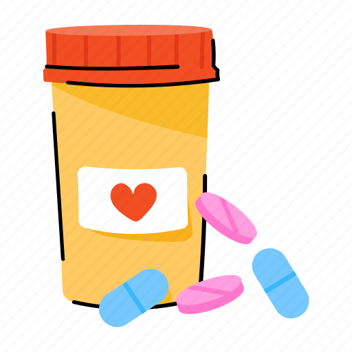Medicines, pills jar, supplements, vitamins, pills bottle sticker - Download on Iconfinder