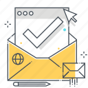 checkmark, computer, email, envelope, inbox, mail, outbox