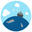 bottle, fish, ocean, sailing, sea, ship, whale 