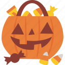 trick, or, treat, pumpkin, bowl, bucket, halloween, candy
