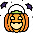 halloween, pumpkin, basket, candy
