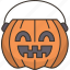 pumpkin, bucket, candies, treat, halloween 
