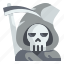 character, grim, halloween, reaper, scythe, skeleton, skull 