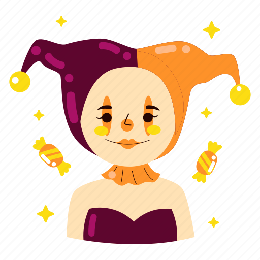 Harlequin, clown, jester, girl, halloween, halloween party, costume party icon - Download on Iconfinder