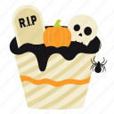 cute, halloween, skull, cake, cupcake, spooky, scary, rip, pumpkin