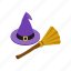 broom, costume, floor, halloween, hat, isometric, work 