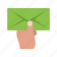 card, envelope, hand, holding, letter, mail, postman 