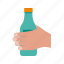 bottle, cup, hand, holding, juice, mug, water 