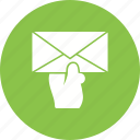 card, envelope, hand, holding, letter, mail, postman