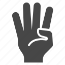 fingers, four, gesture, hand, number, sign