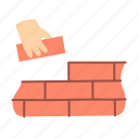 brick, build, construction, wall, hand