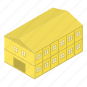 cartoon, hangar, house, isometric, texture, tree, yellow