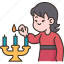 candles, lighting, girl, hanukah, traditional 