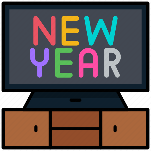 Happy new year, live, tv, furniture, television icon - Download on Iconfinder