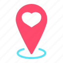 heart, location, love, map, pin, pointer, valentine