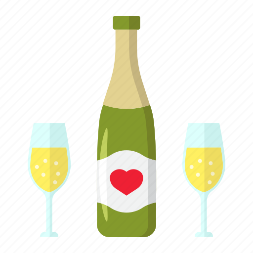 Bottle, champagne, glasses, holiday, love, romantic, valentine icon - Download on Iconfinder