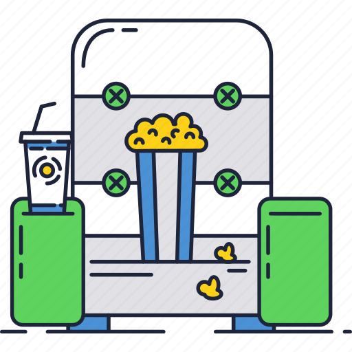 Chair, cinema, drink, entertaiment, movie, popcorn, soda icon - Download on Iconfinder