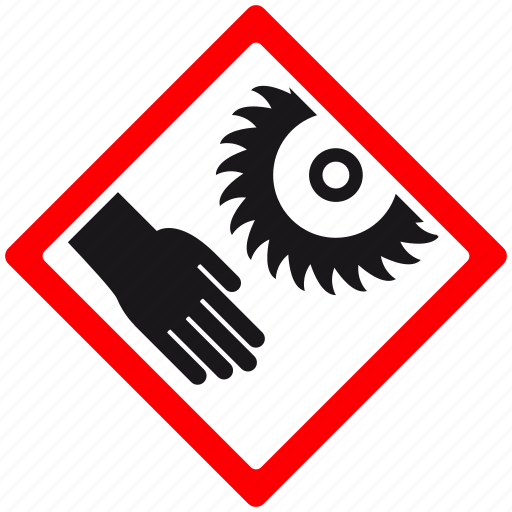 Attention, cutter, danger, hazard, rotating cutter hazard, saw, warning icon - Download on Iconfinder