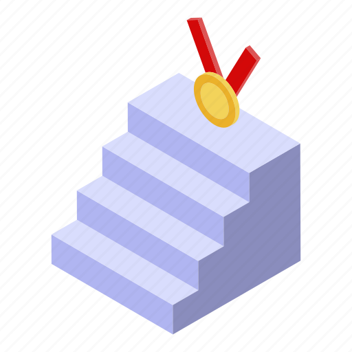 Business, cartoon, hand, isometric, medal, sport, stairs icon - Download on Iconfinder