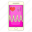 app, beat, cartoon, heart, object, sign, smartphone 