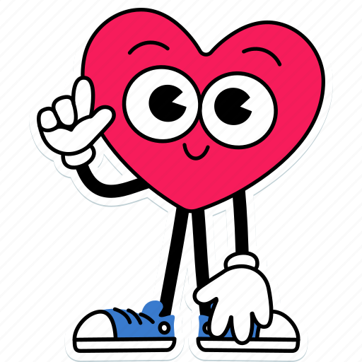 Heart, character, pose, stand, and, finger, pointing sticker - Download on Iconfinder