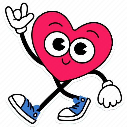 Heart, character, pose, walking, and, hand, up sticker - Download on Iconfinder