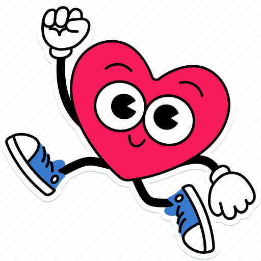 Heart, character, pose, jump, and, punch, up sticker - Download on Iconfinder