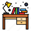 books, desk, interior, study, table 