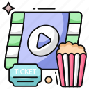 cinema, cinema ticket, popcorn, cinema snack, movie