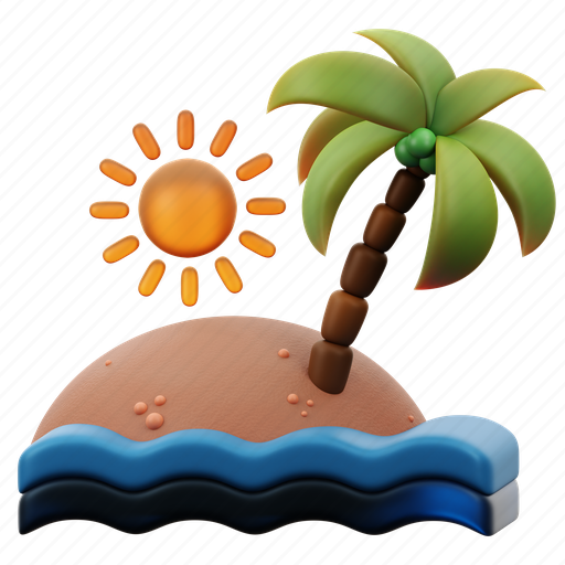 Island, summer, beach, vacation, holiday, nature, sun 3D illustration - Download on Iconfinder
