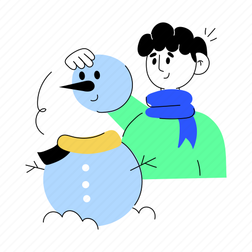 Making snowman, winter play, snowman statue, snow statue, snow sculpture illustration - Download on Iconfinder
