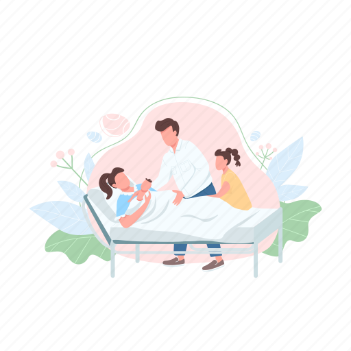 Family, childbirth, newborn, baby, bed illustration - Download on Iconfinder