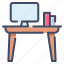 book, computer, desk, monitor, table, work 