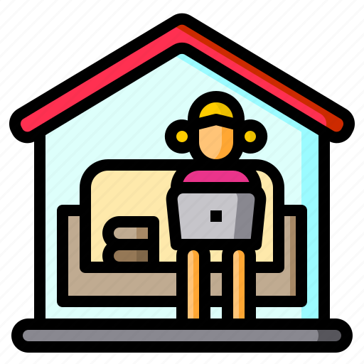 Books, sofa, laptop, home, woman icon - Download on Iconfinder